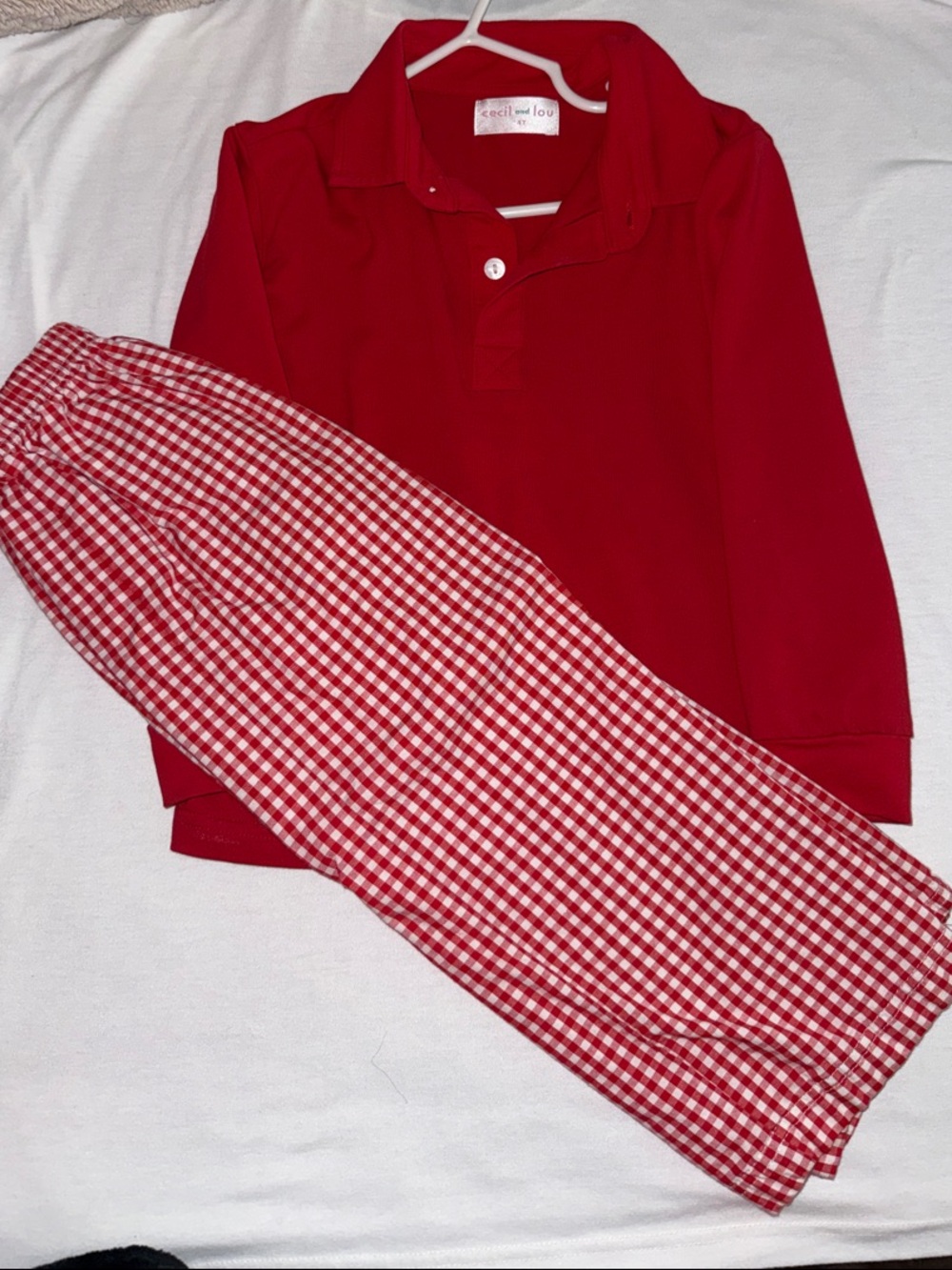 EUC BOYS red Long-Sleeve Button-Down holiday PANT SET